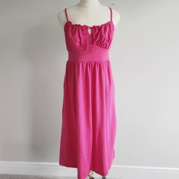 Pink Milkmaid Spaghetti Strap Tank Midi Dress Cotton Cottagecore Size Medium - Picture 2 of 11